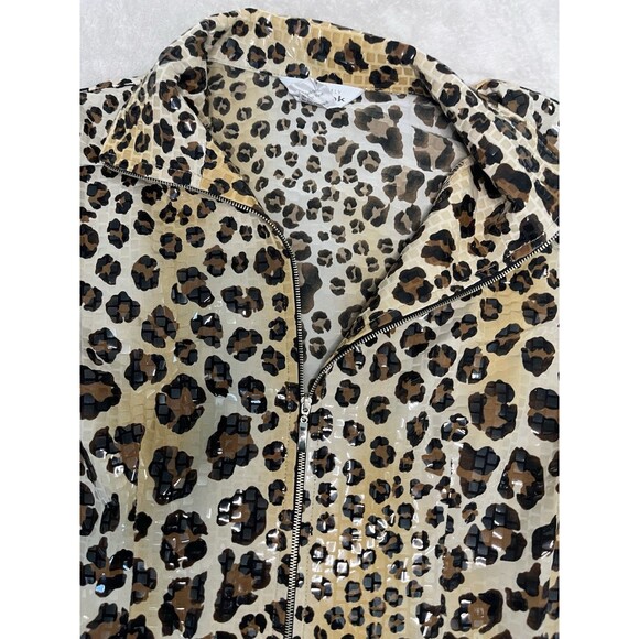 Exclusively Misook Leopard Print Zip Up Jacket Sparkle Paillette Size L - Picture 4 of 9